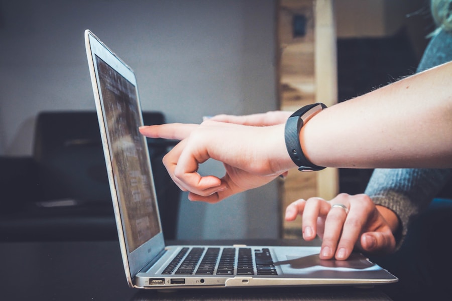 Professionals reviewing immigration records on a laptop
